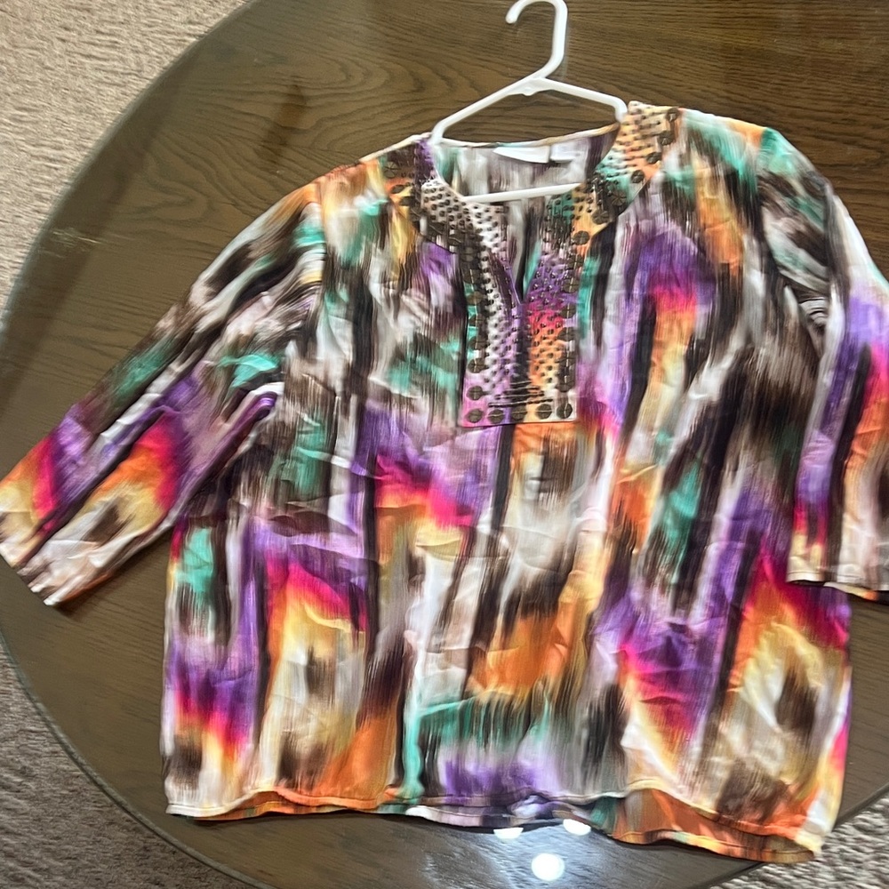 Chico's Colorful Brushstroke Gauzy Blouse